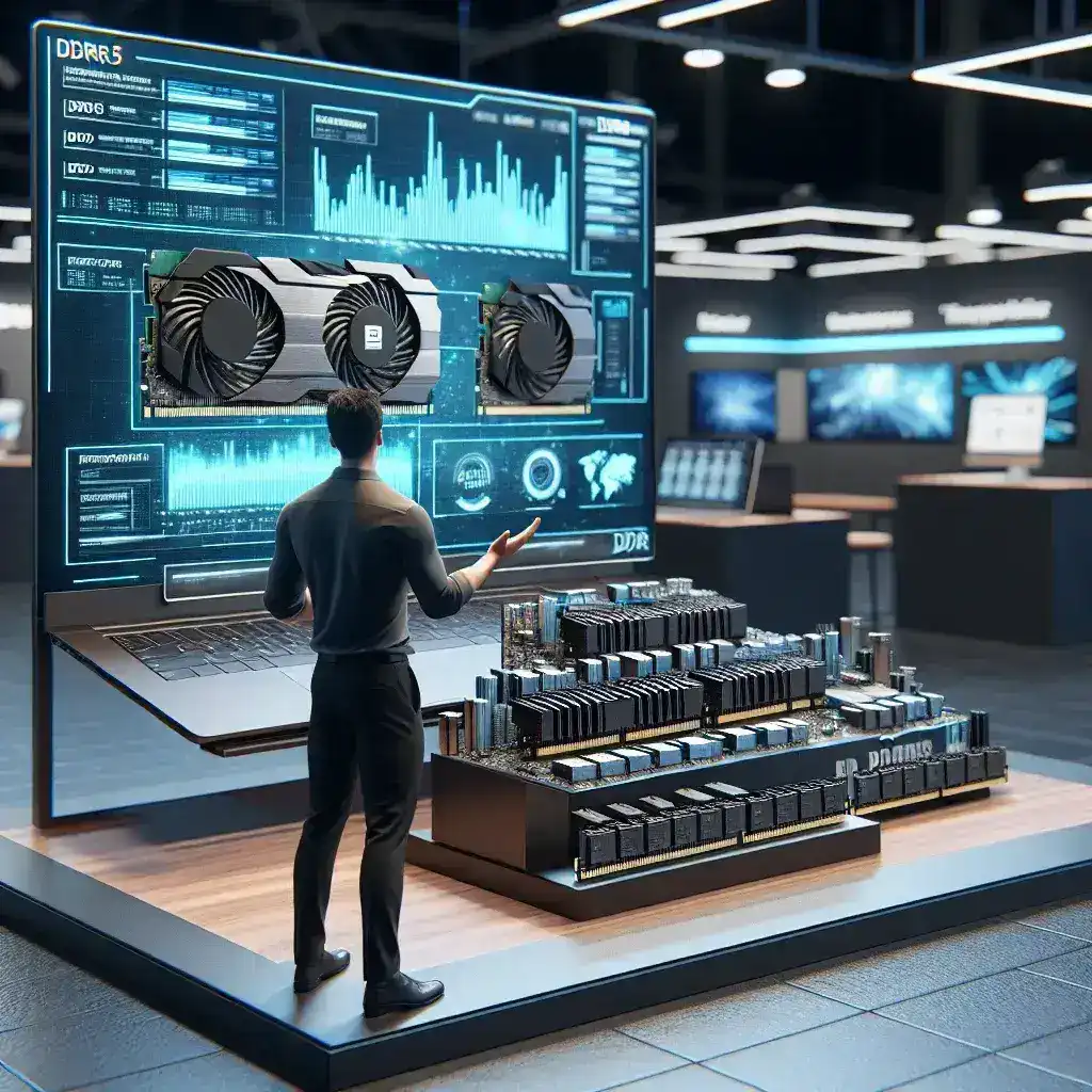 "CAMM2 DDR5 memory modules showcased at Computex 2023, highlighting advanced technology for laptops and motherboards."