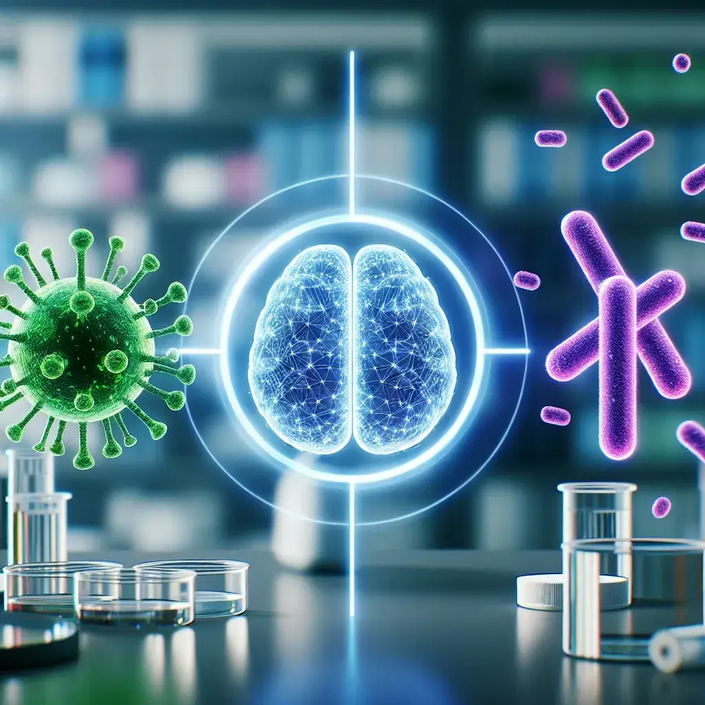 "AI-enhanced clinical imaging showcasing a side-by-side comparison of viral and bacterial infection patterns in medical images, illustrating advanced diagnostic techniques in healthcare."